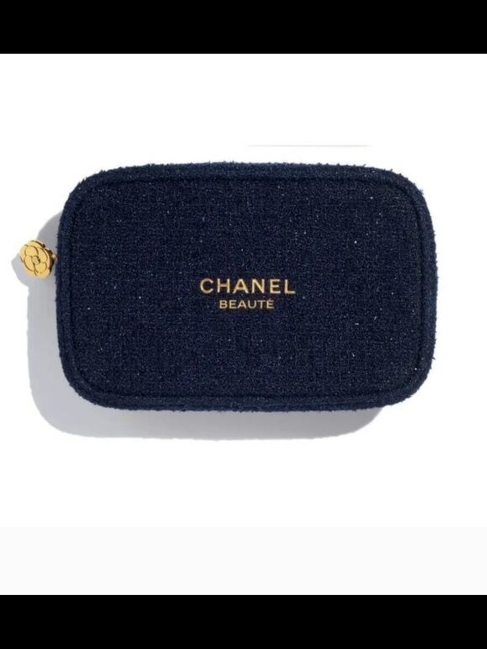 CHANEL Beauty Navy Tweed Mini Cosmetic Case with Gold Logo